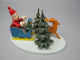 Vintage Steinbach German Santa On Sleigh W Reindeer,  Trees,  Squirrel 3.  5 " Tall