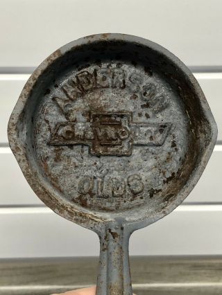 Vintage Miniature Advertising Cast Iron Skillet Anderson Chevrolet Olds