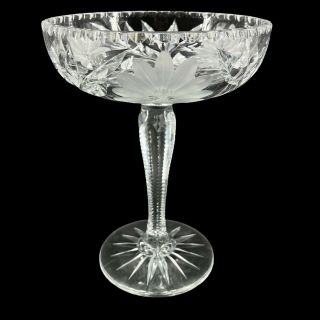 Vintage Cut Glass Lead Crystal Etched Pedestal Stem Compote Candy Dish 7 3/4 "