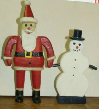 Vintage Carved/painted Wood Figures / Santa & Snowman / Ernie Richardson /12 - 28c