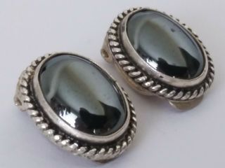 Vtg Taxco Mexican 980 Sterling Silver Black Onyx Earrings Mexico (12.  3grams)