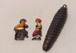Vintage Cuckoo Clock Parts Woman & Man Playing Accordion 2 Figures,  Weight