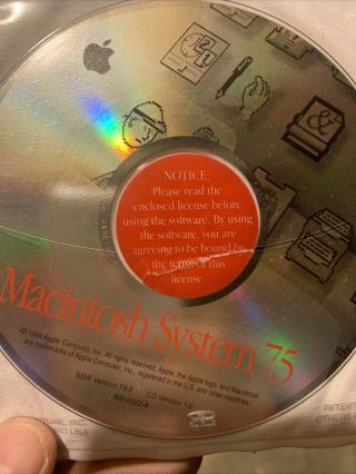 Vintage 1994 Power Mac Macintosh Os 7.  5 Cd System Software Programs Disc