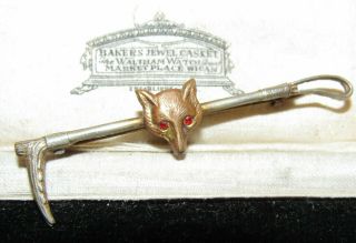 C1920 Vintage Jewellery Fox Head & Crop Hunting Bar Brooch Stock Pin Tie Cravat