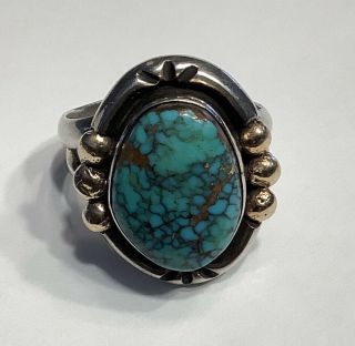Vtg Old Pawn Navajo Sterling Silver Turquoise Ring Size 8 (14.  4 G. )