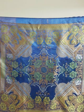 Vintage WWII Taj Mahal Brocade Silk Piano Scarf Shawl Tablecloth 81x81 cms 2
