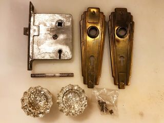 Vintage 12 Points Crystal Clear Glass Door Knob Handle Set With Brass Plates
