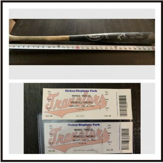 2011 Mike Trout Autographed Bat Beckett Game Arkasas Travelers Tickets