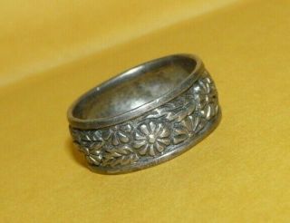 Vintage Art Nouveau Hallmarked Sterling Silver Floral Flower Band Ring Size 8.  5