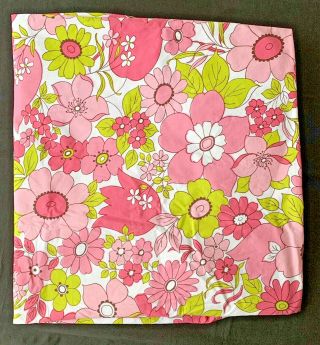 Wabasso Vintage Twin Fitted Sheet Bali Pink Green Flower Power Floral Crisp 70s