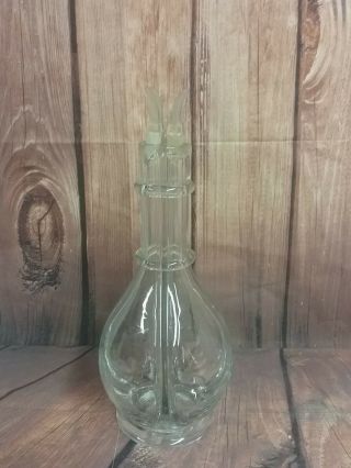 Vintage 4 Chamber Hand Blown Liquor Decanter Bottle W/4 Stoppers Made In France