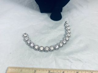Vtg.  Crown Trifari Silver Tone Pave Clear Rhinestone Link Bracelet