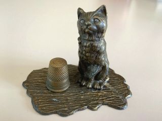 Adorable Vintage Cat Thimble Holder Old Sewing Item
