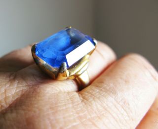 Vintage Vendome Adjustable Cocktail Ring - Blue Faceted Large Stone