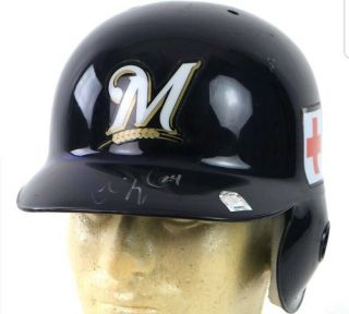 2005 Chris Magruder Milwaukee Brewers Signed Game Worn Batting Helmet Mlb Authen