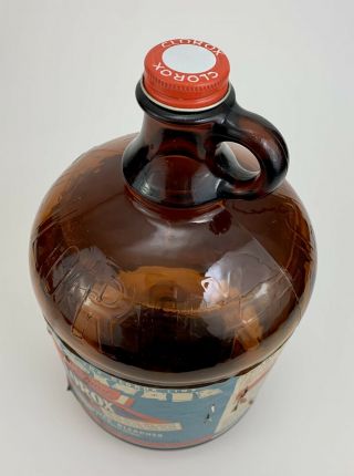 Vtg Brown/Amber Glass Clorox Gallon Bottle/Jug Paper Advertisement Label Cap/Lid 3