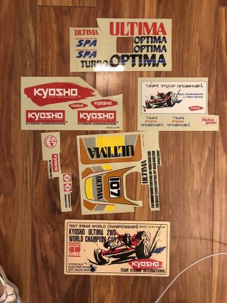 Vintage Kyosho Ultima Optima Decals And Placard 1987 Look