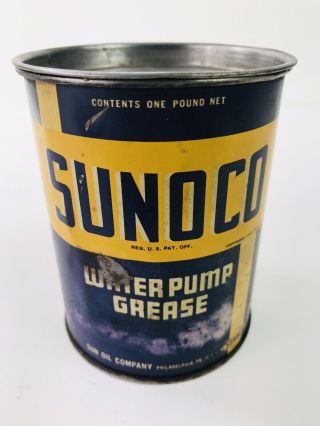 Vintage Sunoco Water Pump Grease 1 Lb Motor Oil Can Metal Full 68