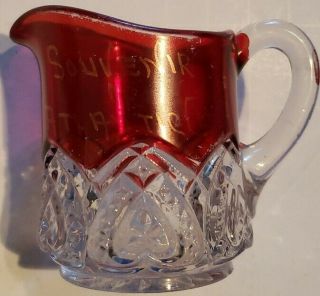 Antique Ruby Red Flash Glass Pitcher Souvenir Of Atlantic City Vintage 1900s