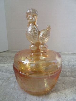 Old Vintage Jeannette Carnival Glass Poodle Covered Powder Jar