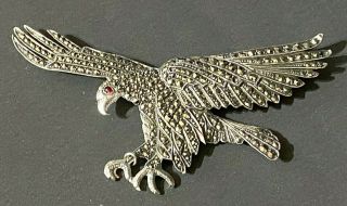 Stunning Huge Vintage Silver Marcasite Eagle Brooch Pin
