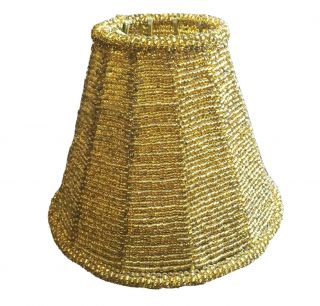 Vtg Small Beaded Clip - On Candelabra Bulb Lamp Shade Gold Bronze Beads Bell Shape
