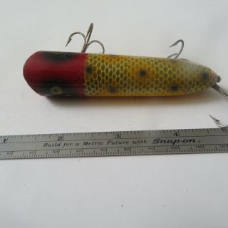 Fishing Lure Heddon 4 " Vintage Wood Lucky 13 Red Head & Frog - Skin