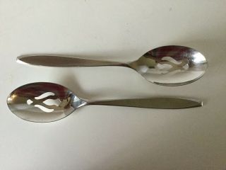2 Insico Is Nassau Stainless Slotted Spoon S Mcm Vintage Usa