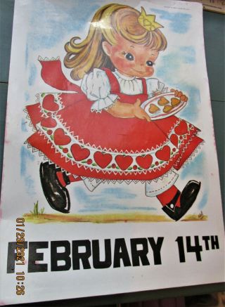 Valentine Poster February 14 Little Girl By Ross And Dill Vintage 1968