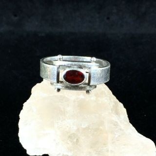 Vintage Art Deco Sterling Silver Ring Red Stone Sz 5.  5 Modernist Buckle Open 925 2