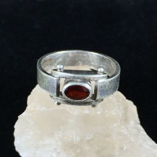 Vintage Art Deco Sterling Silver Ring Red Stone Sz 5.  5 Modernist Buckle Open 925 3