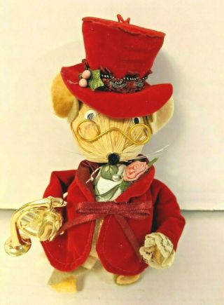 Kurt Adler Corn Husk Mouse Ornament Vintage Victorian Musician Top Hat And Coat