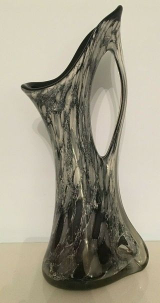 Vintage Italian Murano Art Glass Jug / Vase In Black,  Grey & White Hand Blown