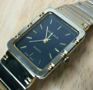 Vintage Milan Men Gold Tone Black Rectangle Analog Quartz Watch Hour Battery
