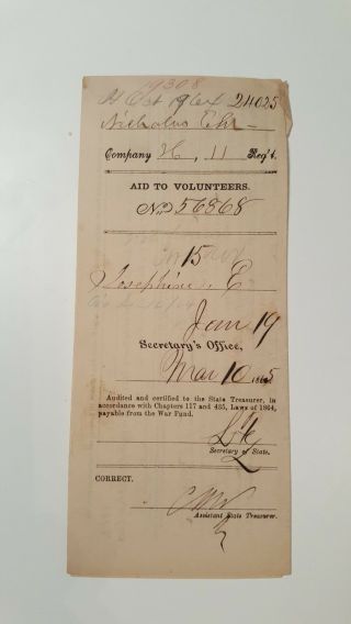 Civil War Doc.  Signed By Lucius Fairchild/wisconsin Mar 10 1865/revenue Stamp