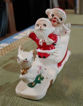 Vintage Mr & Mrs Santa Claus On Sleigh W/ Reindeer Salt And Pepper Shakers Japan
