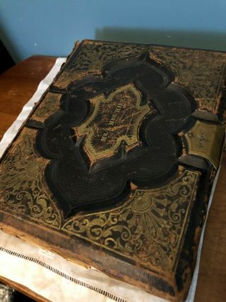 Antique Large 1871 Holy Bible By William W.  Harding Mr.  & Mrs.  Hile Family