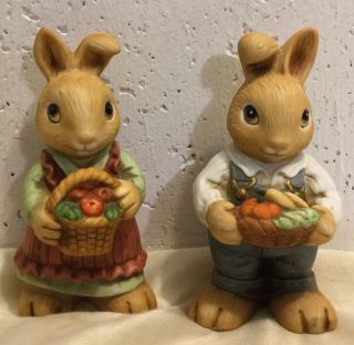 Vintage Homco Mr.  & Mrs.  Easter Bunny Porcelain Figurines,  Htf