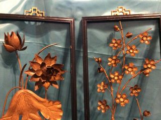 Vtg 2 Mid Century Modern Metal Floral Wall Hangings Pictures 3