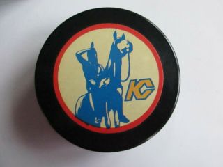 Vintage Nhl Kansas City Scouts Decal Souvenir Puck - Hole In The Back