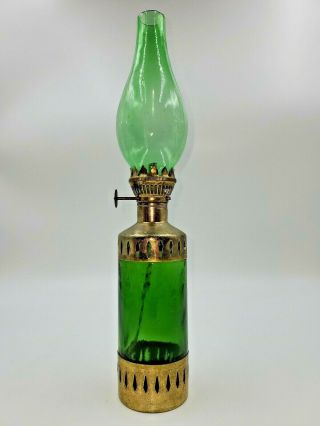 Vintage Miniature Green King Crown Oil Lamp 11 - 1/2 " Tall