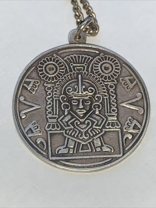 Vintage 925 Sterling Silver Mexico Aztec Mayan Calender Pendant 2 Sided