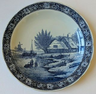Boch 15.  5 " Plate Holland Vintage Made For Royal Sphinx Delfts Blue Windmill