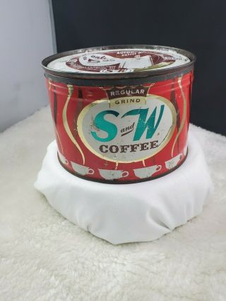 VINTAGE S AND W BRAND COFFEE TIN ADVERTISING COLLECTIBLE M - 125 2