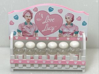 Vintage Wood Spice Rack With Glass Bottles Tops Spices Wall Hanging I Love Lucy