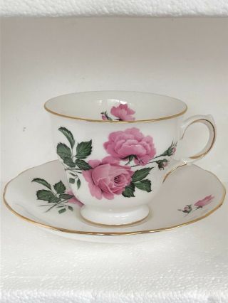 Queen Anne Pink Rose Floral Bone China Teacup Saucer Set England Vintage
