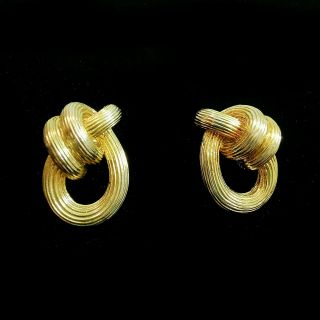 Vintage Silver Gold Tone Rope Knot Earrings Signed Monet Pierced Nautical Chic