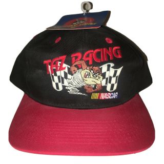 Vintage W/ Tag 90s Taz Racing Nascar Black Red Snapback Hat Cap Looney Tunes