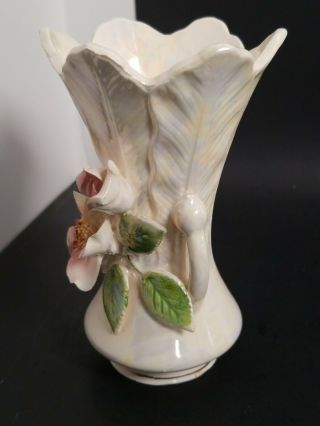 Vintage Gorgeous Norcrest Iredesent Vase With Applied Cherry Blossoms 2