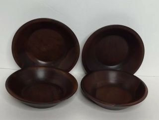 4 Vintage Solid Walnut Wood Vermillion 5 3/4 " Bowls W/labels Midcentury